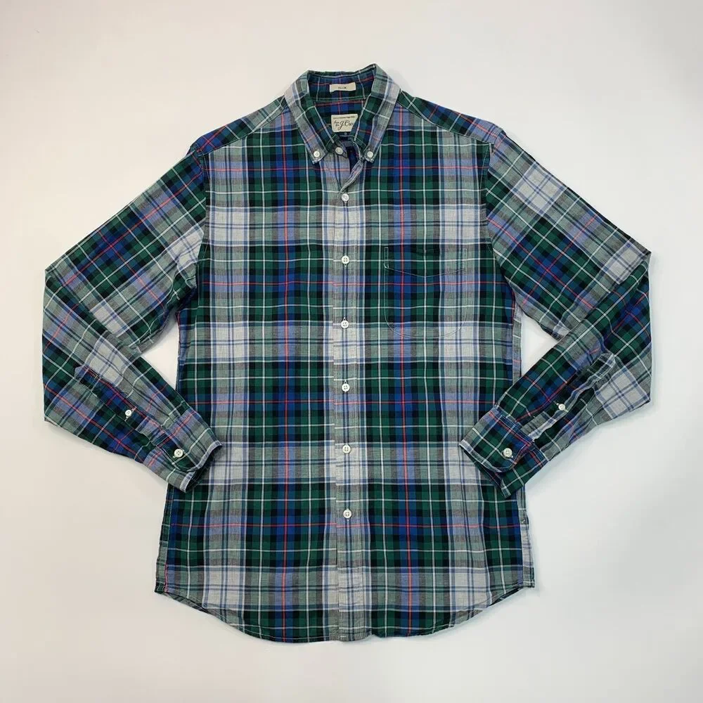 J Crew Shirt Mens S Small Multi Plaid SLIM Fit Button Down Cotton Long Sleeve